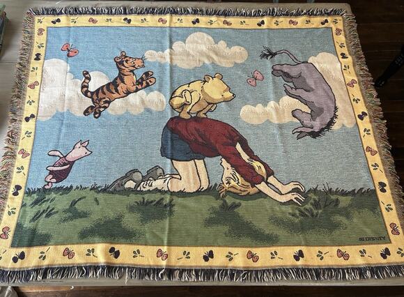 Disney Other - Vtg Disney Classic Pooh Woven Tapestry Throw Blanket Christopher Robin 49”x46”